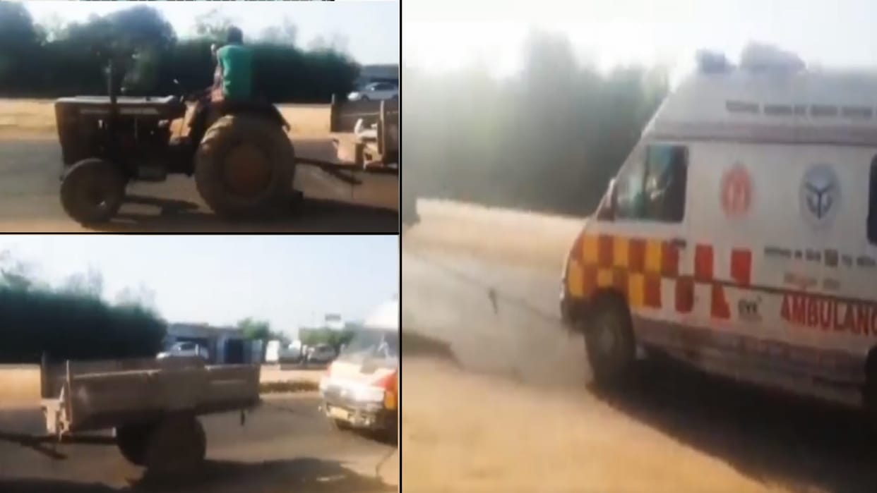 UP: ambulance carried by tied to the tractor in Bijnor Distict UP,  investigation of the exhaustion of fuel started