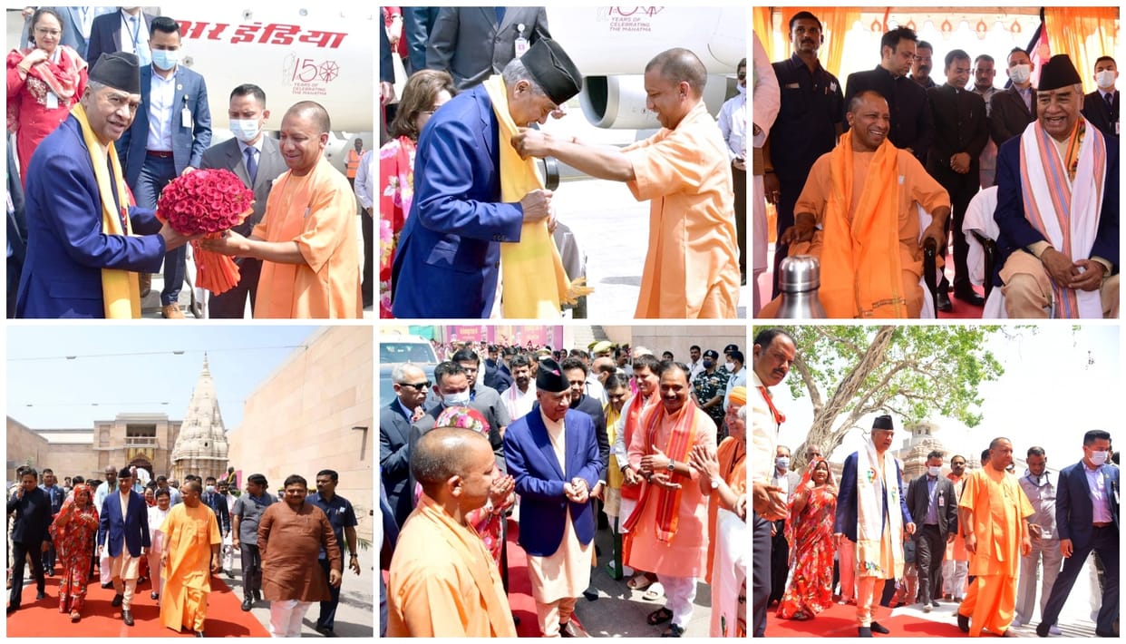 ,nepal prime minister sher bahadur deuba varanasi visit with cm yogi  blessed with hospitality of banaras kashi vishwanath dham pashupati nath mandir