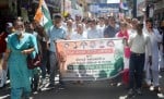 महंगाई व बेरोजगारी के खिलाफ हमीरपुर में प्रदर्शन करते कांग्रेसी।