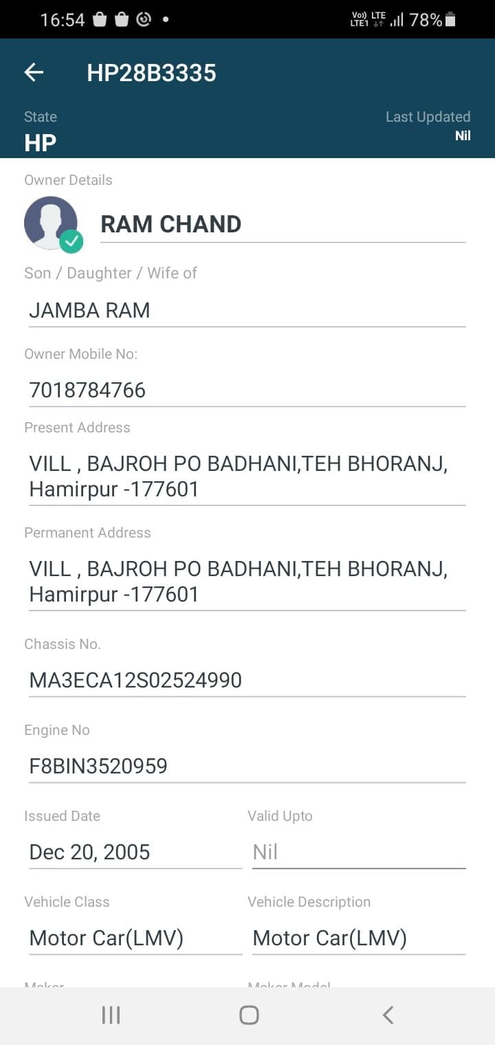 Vehicle of someone else, name and address in the challan of someone else