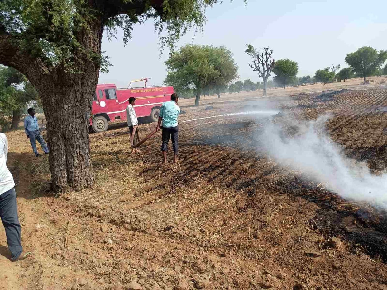 Two and a half acres of wheat crop burnt in two villages in the fire caused by breaking of wire