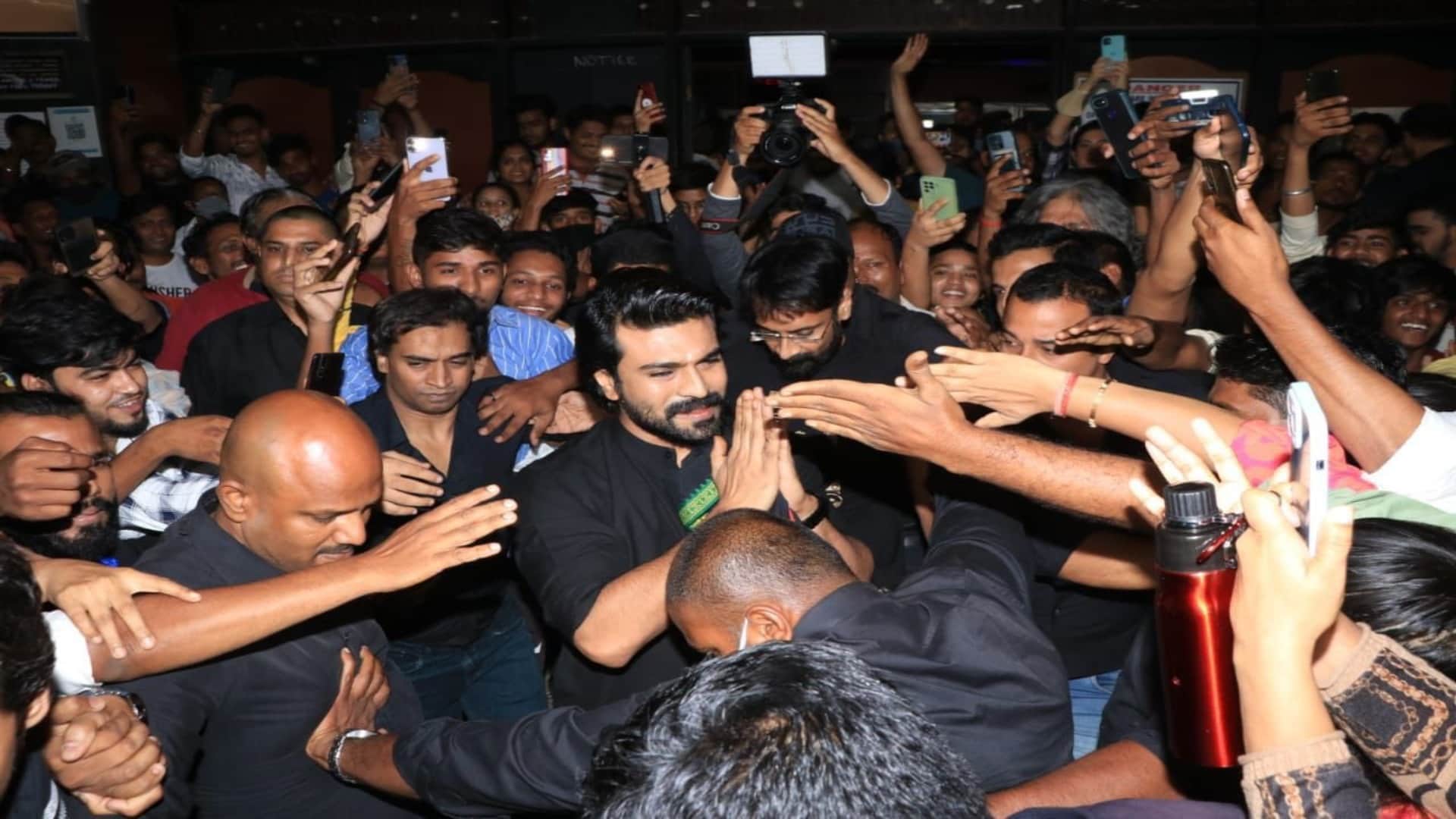 RRR: Ram Charan visited Gaitey theater in Bandra Mumbai discussed about the film to the fans