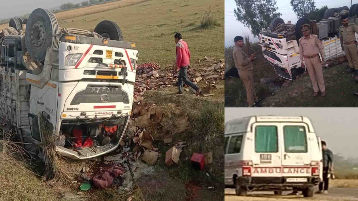 Truck overturns in a ditch in Unnao up