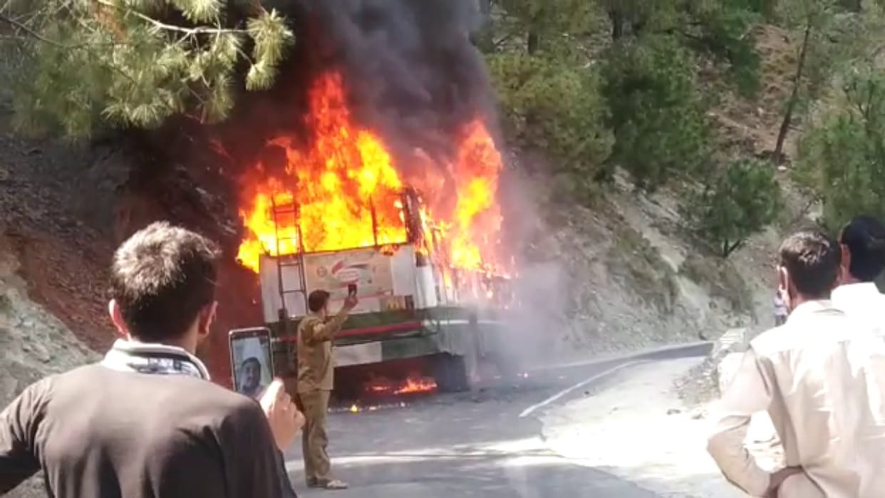 HRTC Bus carrying passengers catches fire at Chamba Himachal Pradesh