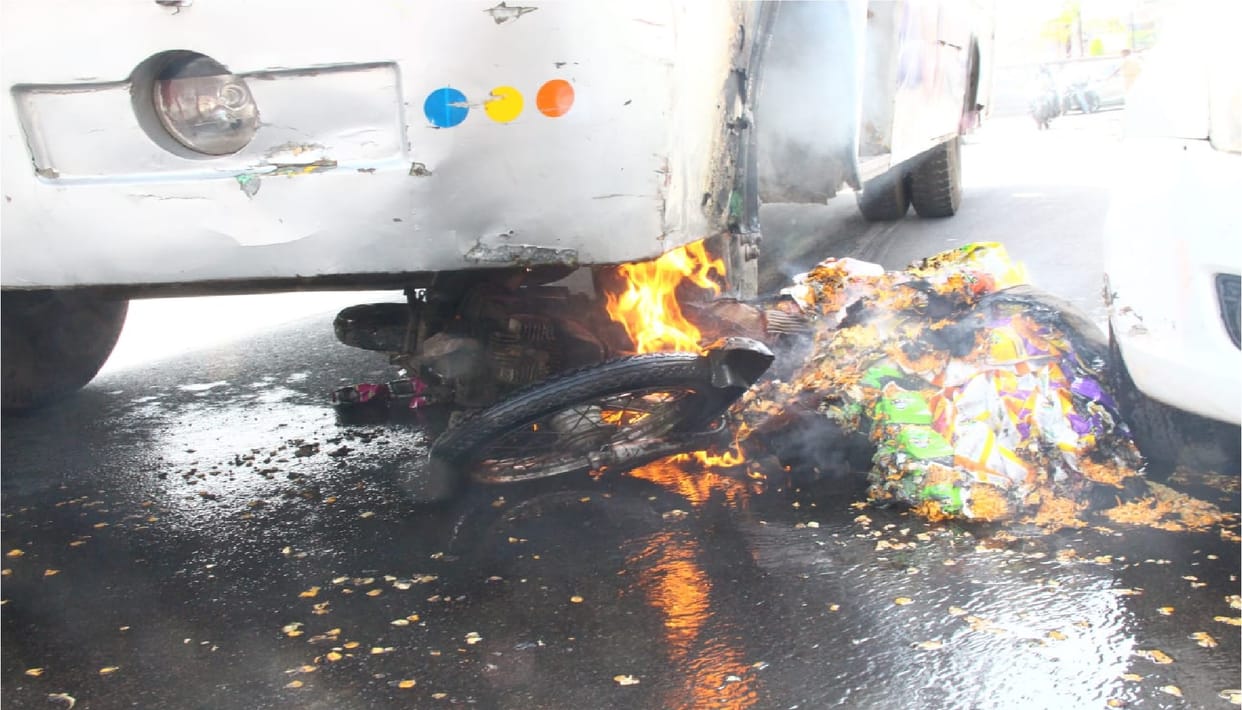 Road accident in Jhansi Uncontrolled bus crushed salesman