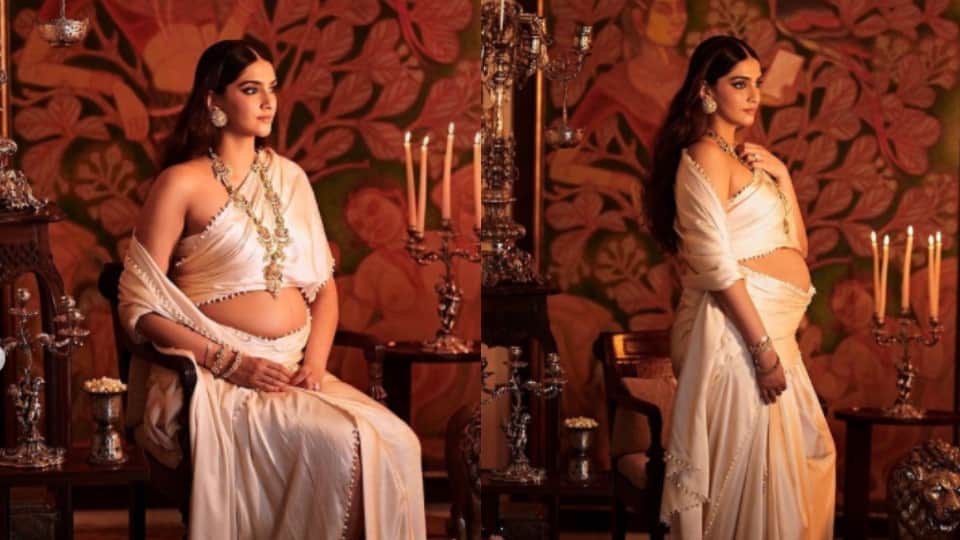 sonam kapoor flaunts baby bump in style look royal in latest photoshoot