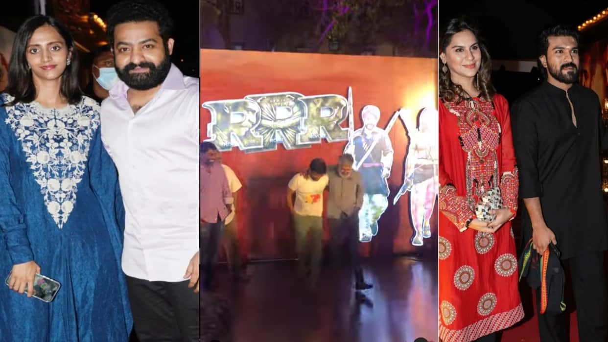 rrr success party ss rajamouli does naatu naatu dance ram charan and jr ntr also attend the event