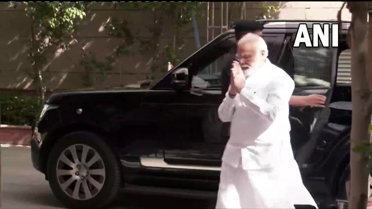 PM Narendra Modi arrives for the BJP Parliamentary party meeting at Ambedkar International Centre in Delhi