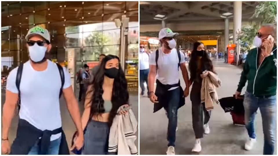 hrithik roshan and his girl friend  saba azad walk hand in hand at airport