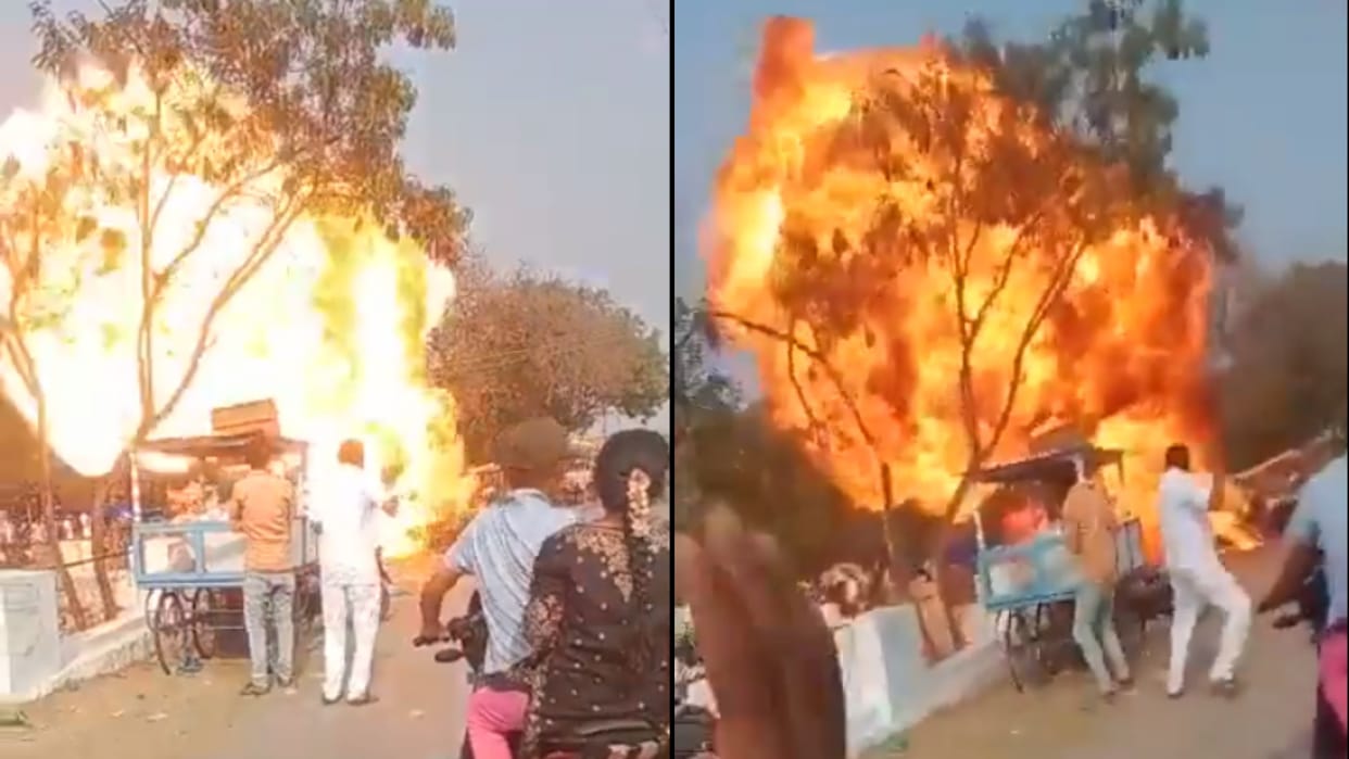 Royal Enfield Bullet Fire News Royal Enfield Bullet motorcycle cathes fire and explodes outside temple in Andhra Pradesh