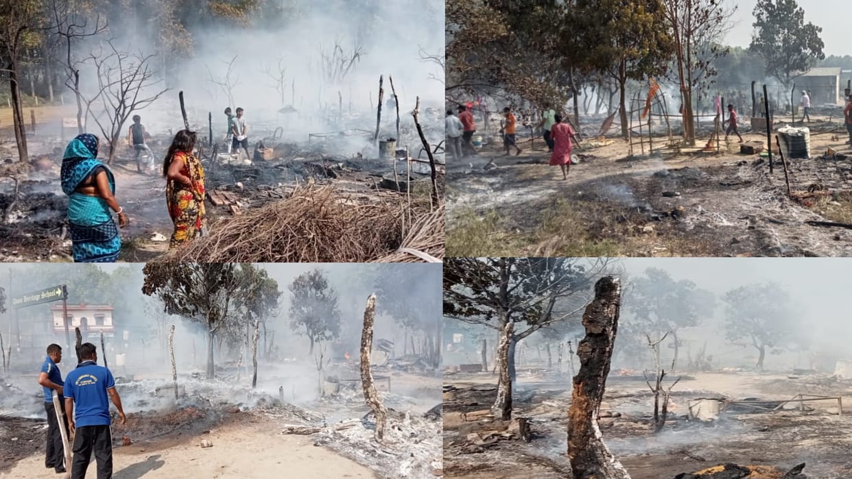 45 huts caught fire due to spark of stove, 40 labor families become homeless