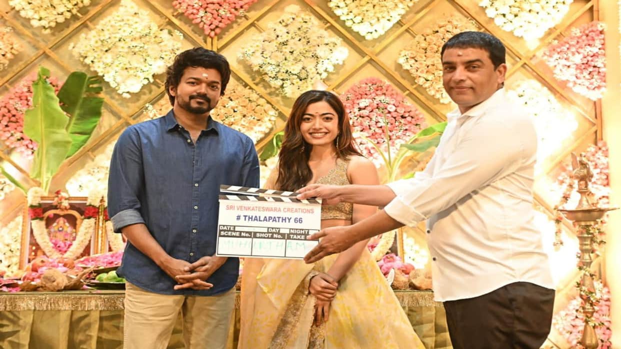 Thalapathy66: rashmika mandanna started the shooting of her second Tamil film see exclusive photos of actress with actor vijay