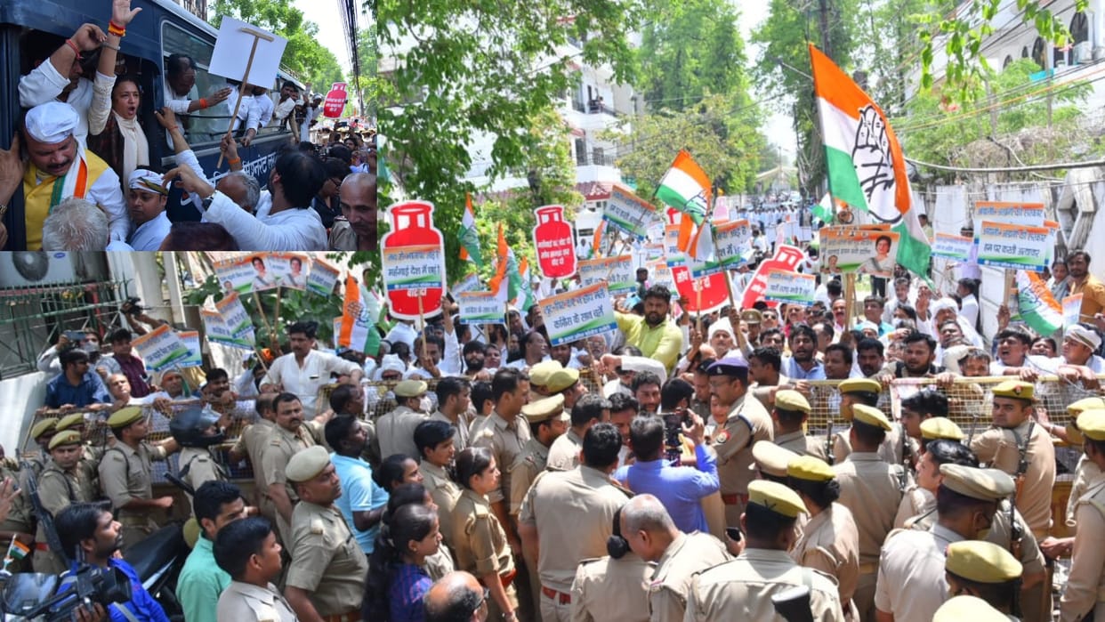 Congress protest against price rise in Lucknow.