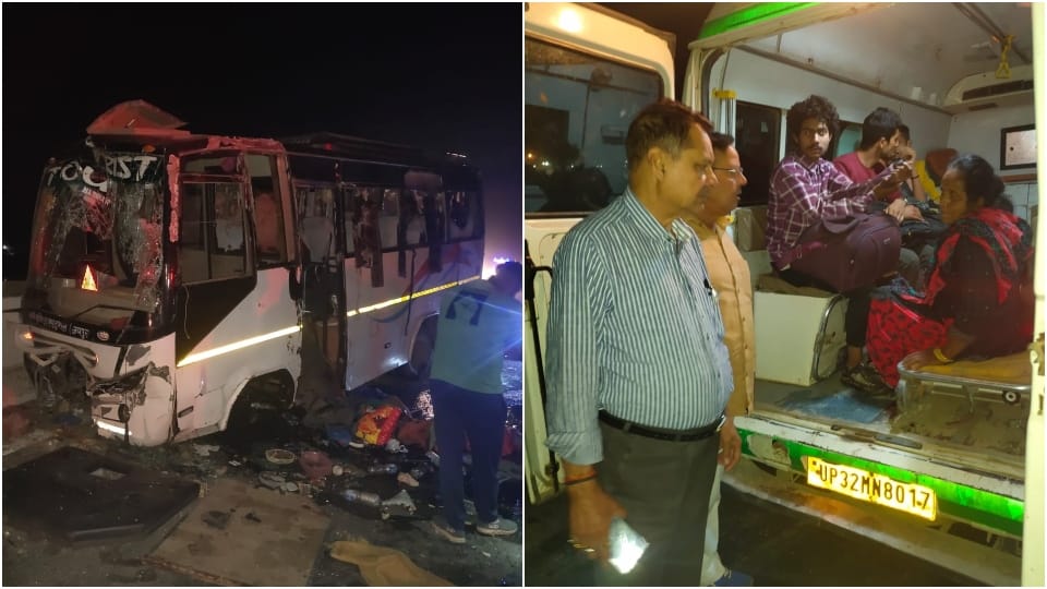 Accident on Agra-Lucknow Expressway Mini bus collided with culvert one death and dozen injured