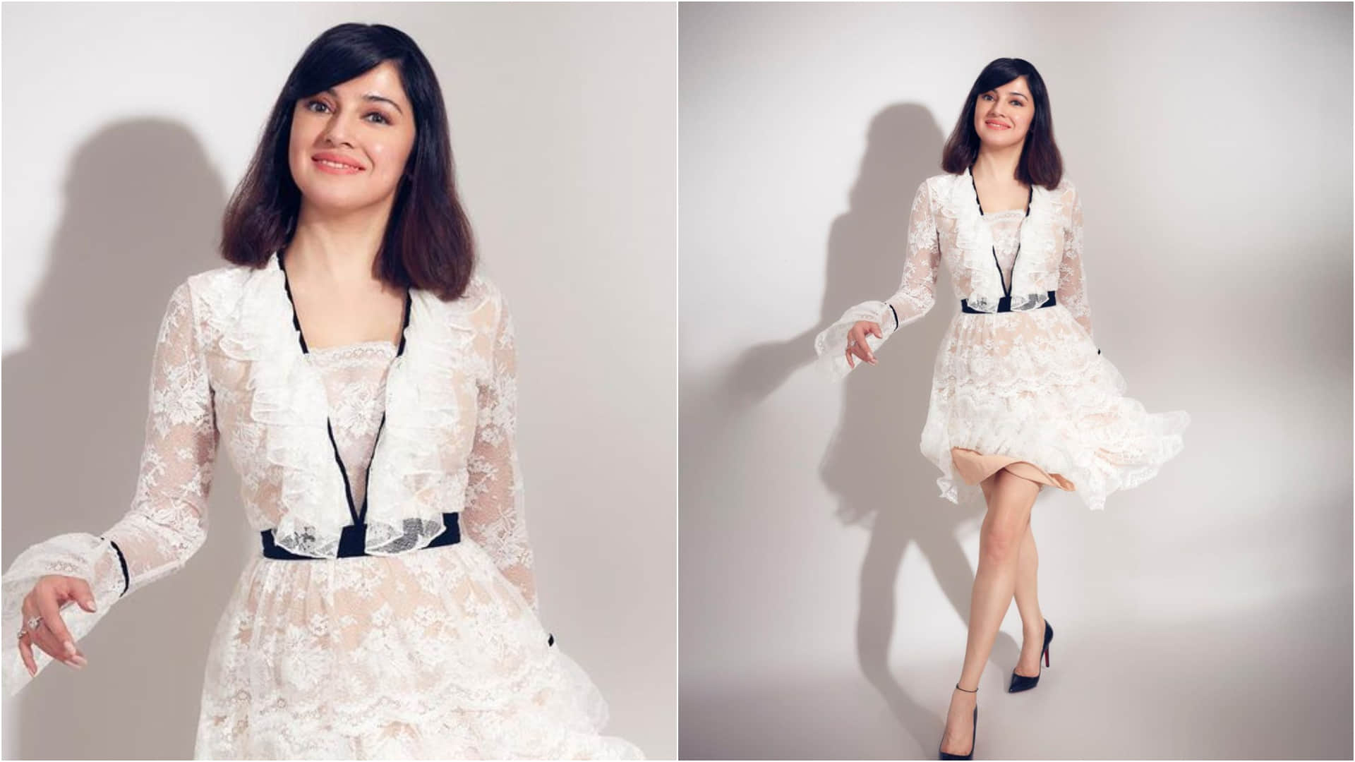 divya khosla kumar in white lace dress look classy