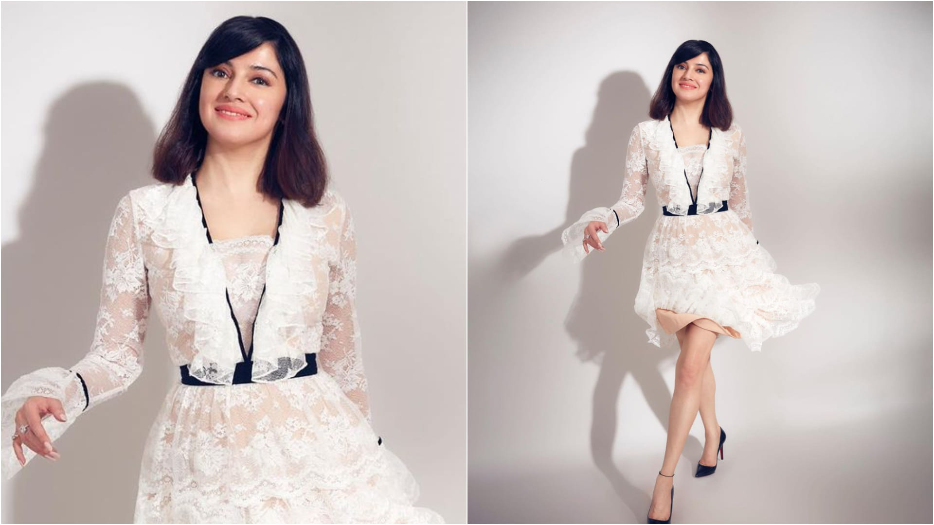 divya khosla kumar in white lace dress look classy
