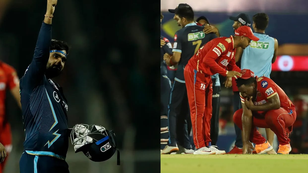 IPL 2022 PBKS vs GT ball by ball updates of Odean Smith 20th over Rahul Tewatia hits 2 sixes on 2 balls Gujarat Titans won by 6 wkts