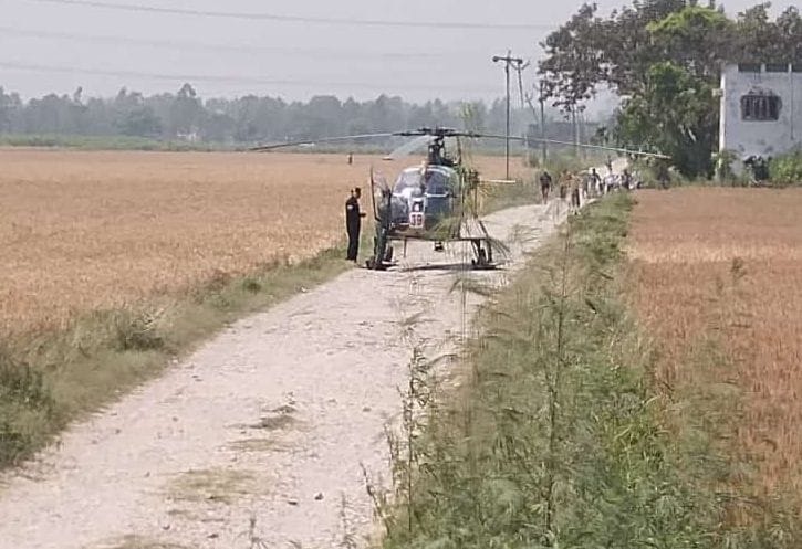 Emergency landing by Helicopter in Kudeshwari.