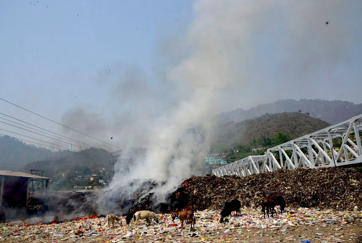 Fire in the garbage of temporary trenching ground