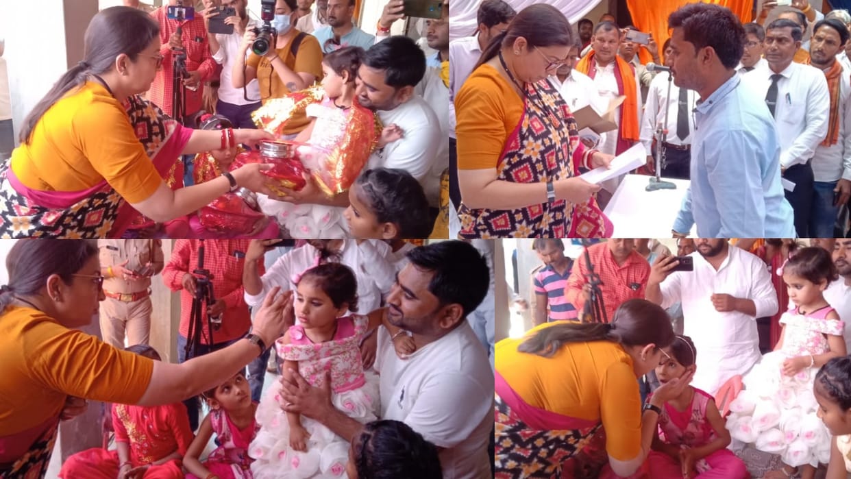 Cabinet minister Smriti Irani visits amethi and take part in Kanyabhoj.