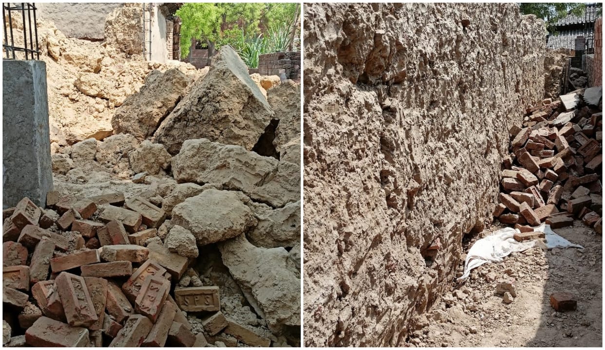 wall of old  house collapsed in Cholapur varanasi  villagers pulled out two youths from debris