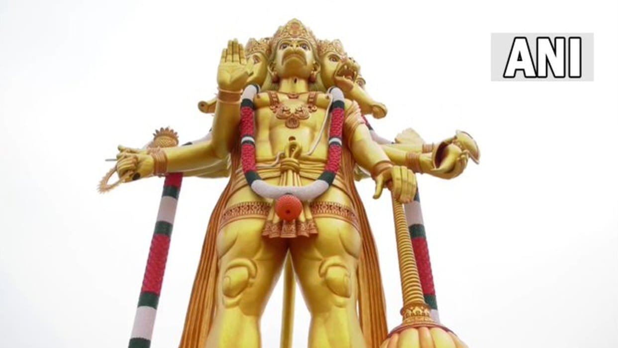 Karnataka Chief Minister Basavaraj Bommai unveiled the 161 ft tall Panchamukhi Anjaneya Swamy statue at Bidanagere village of Tumkur district