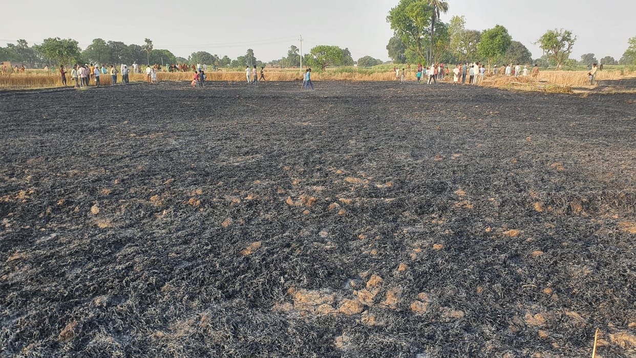 Wheat crop caught fire due to sparking in wires