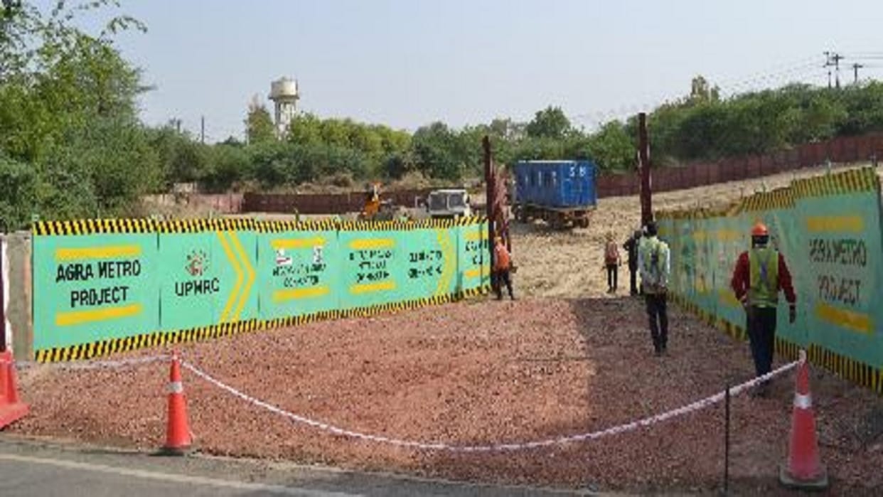 Samples taken for soil test before digging tunnel for Agra Metro Station