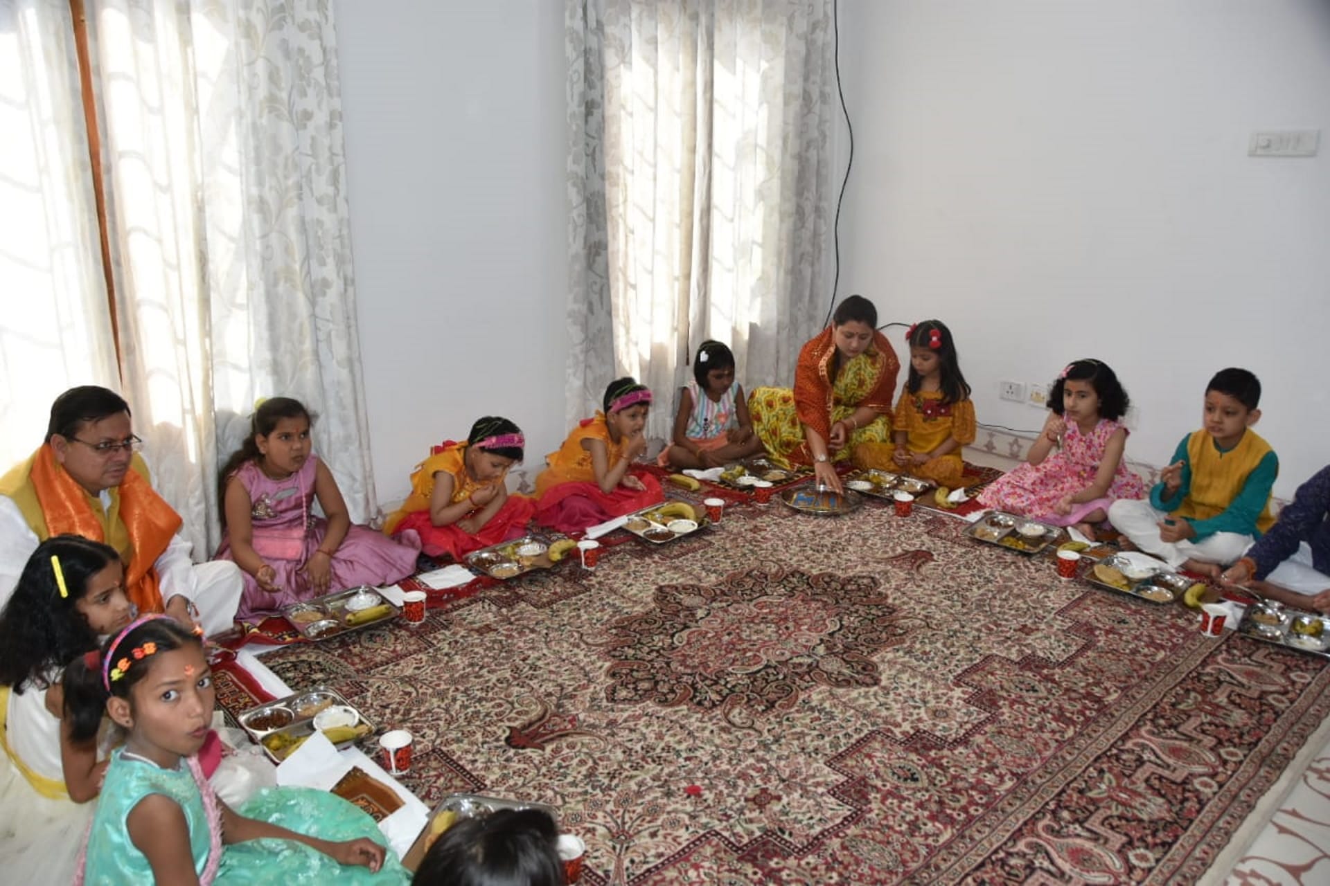 CM Pushkar Singh Dhami performs Kanya Pujan at his residence