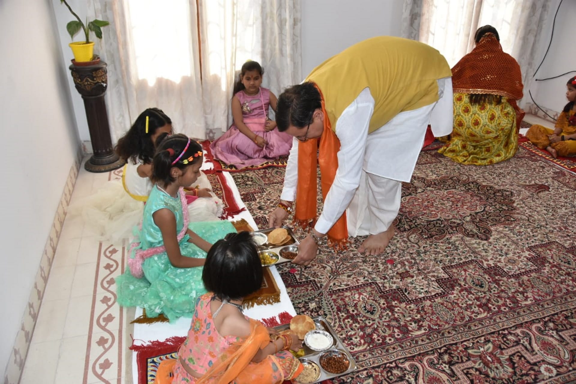 CM Pushkar Singh Dhami performs Kanya Pujan at his residence