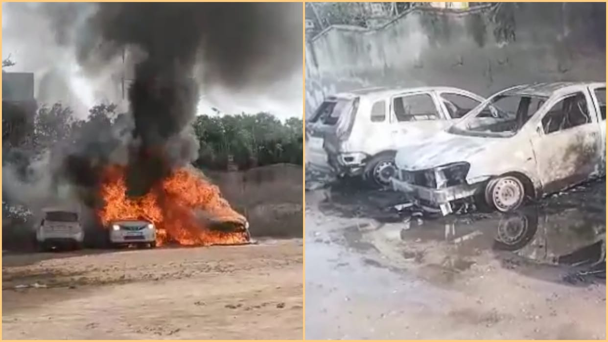 fire broke out in three cars parked in parking in Ajmer