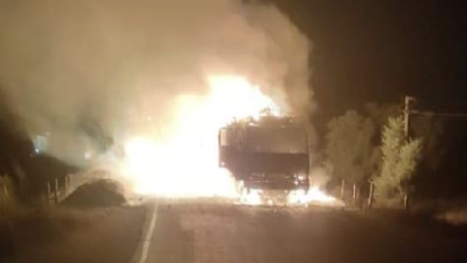 Fire broke out in moving canter groceries burnt to ashes