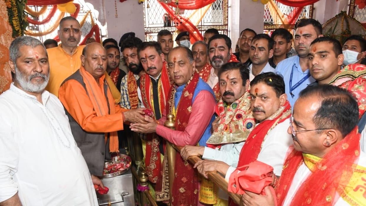 cm jairam thakur pays obeisance at Chamunda Nandikeshwar Dham