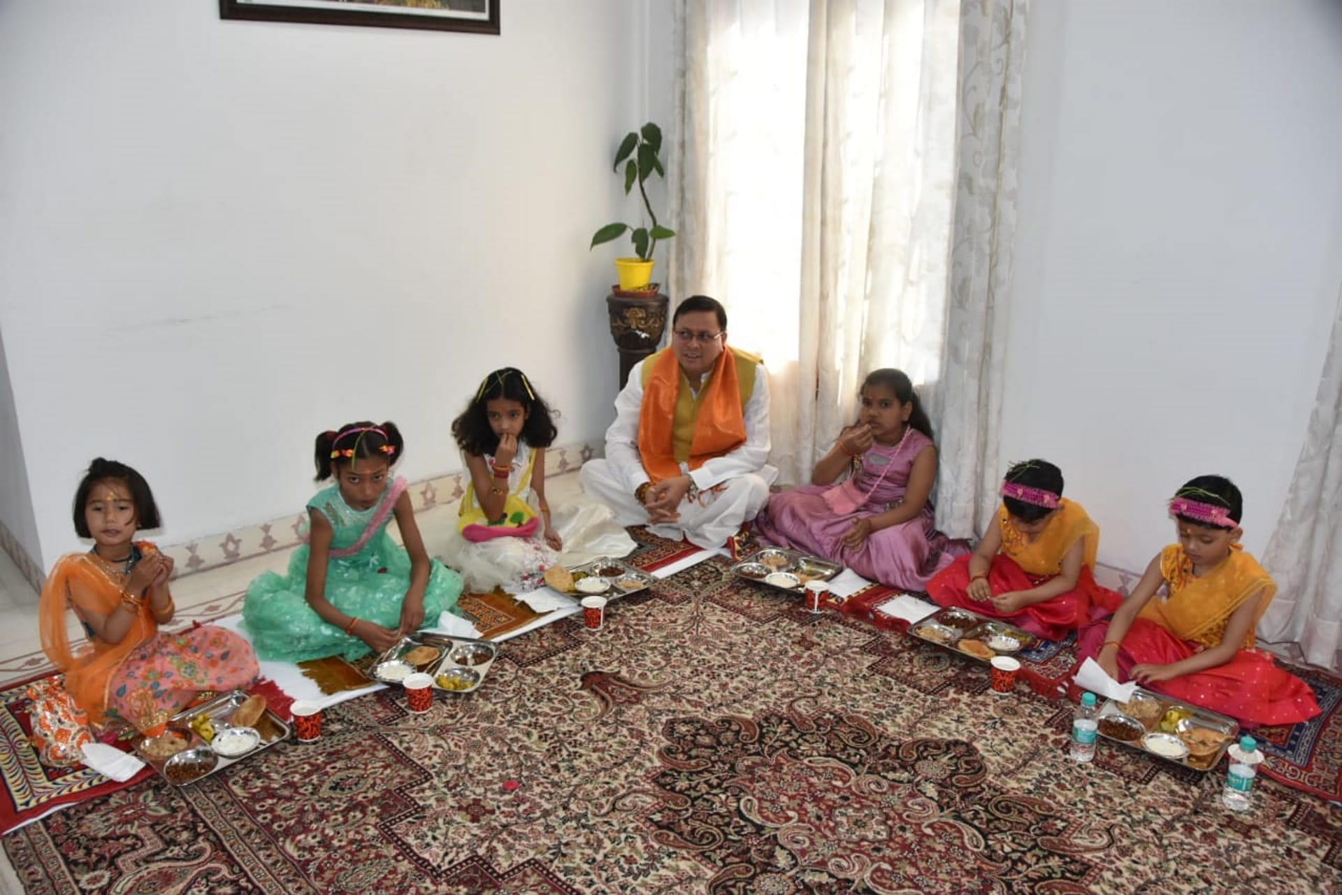 CM Pushkar Singh Dhami performs Kanya Pujan at his residence