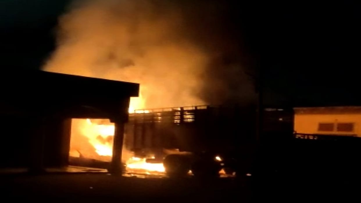 Fire in truck and car parked outside outpost in Meerut