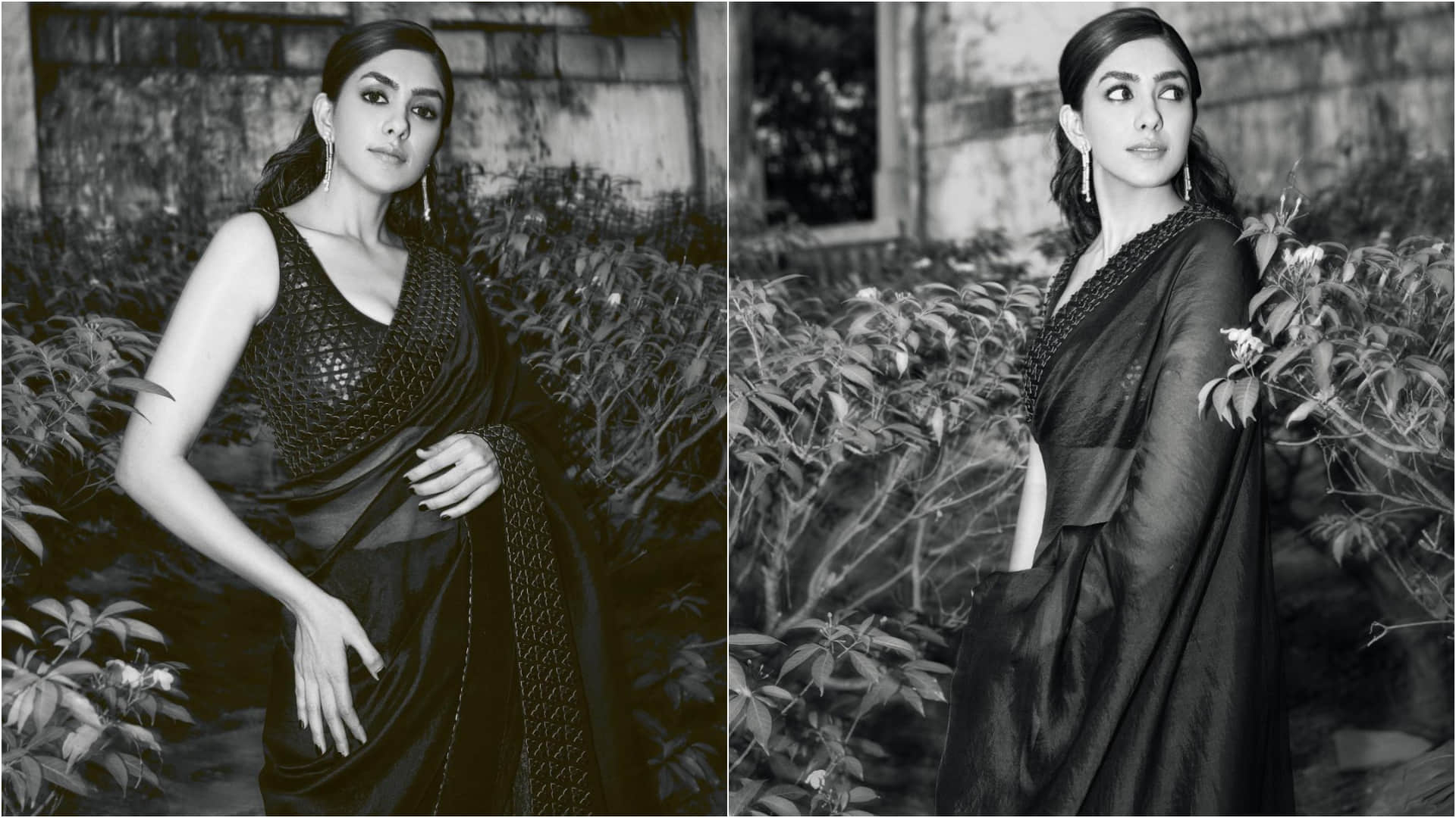 mrunal thakur jersey actress vintage look in 82k black saree