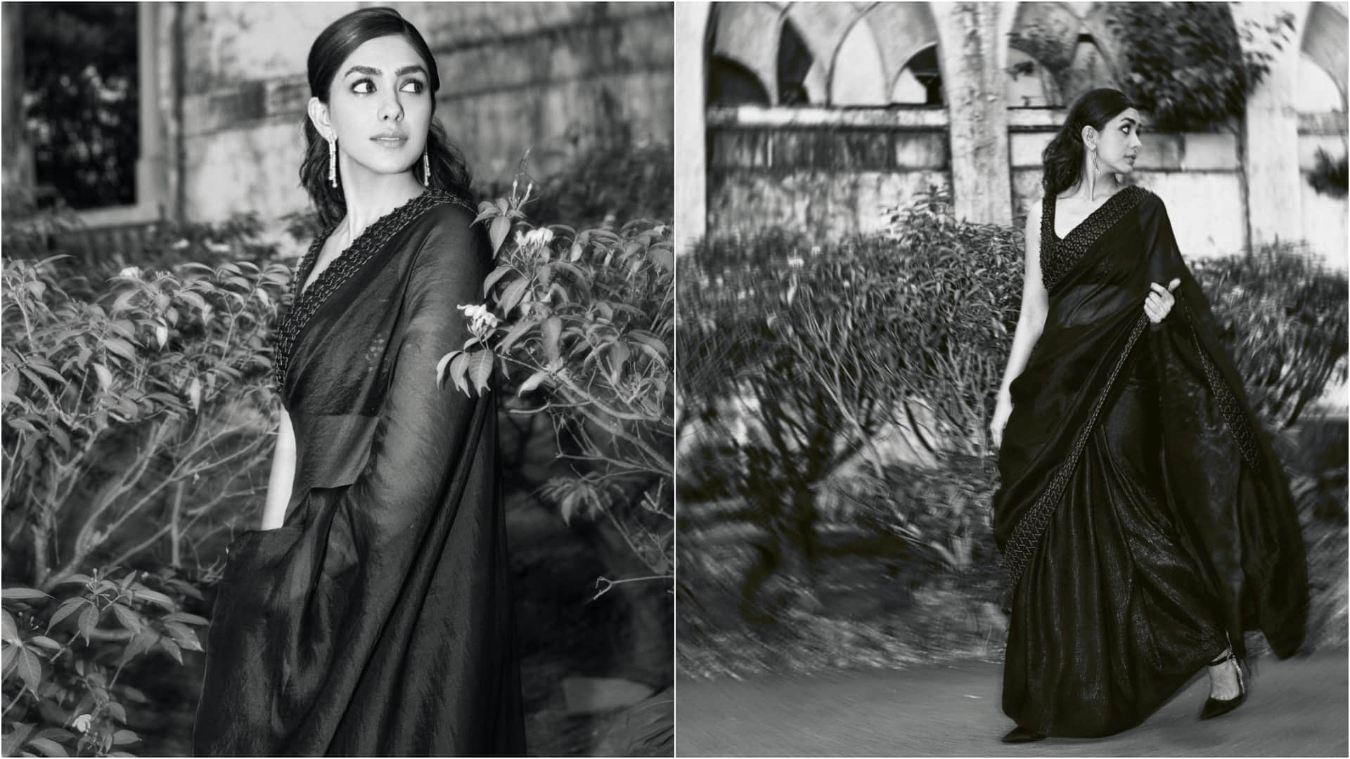 mrunal thakur jersey actress vintage look in 82k black saree