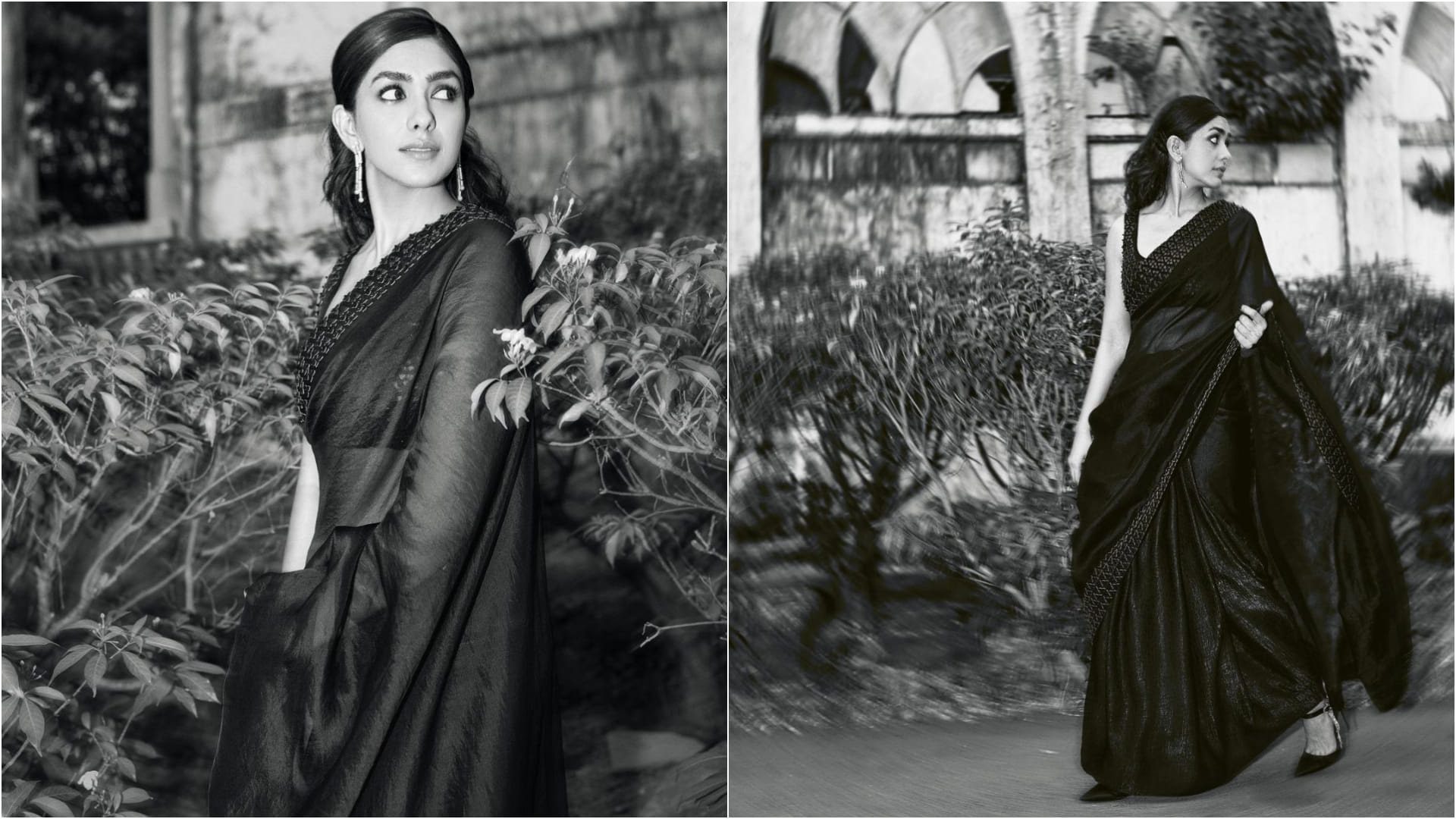 mrunal thakur jersey actress vintage look in 82k black saree