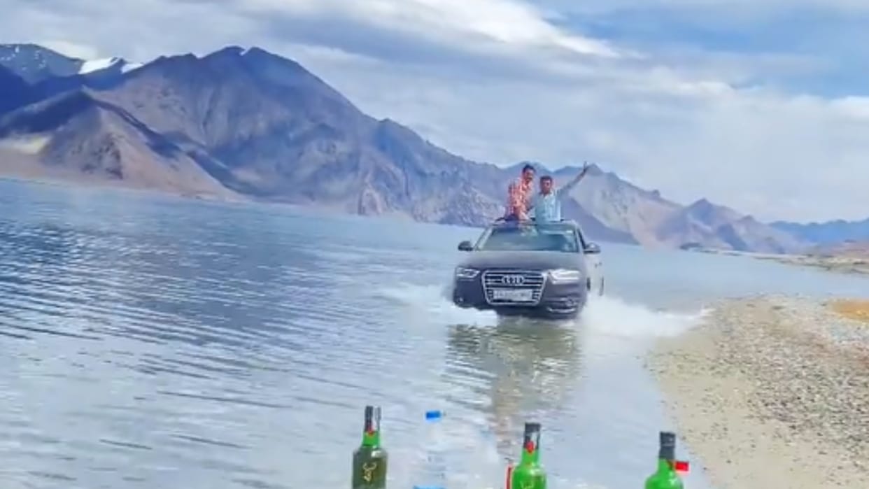 Social media users blast tourists who drove their car in Pangong lake of Ladakh as video goes viral on twitter
