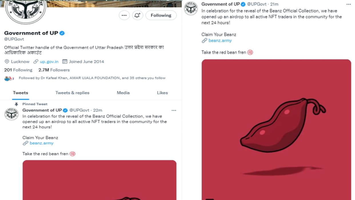 Government of UP twitter handle hacked