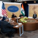भारत-अमेरिका आभासी शिखर सम्मेलन में प्रधानमंत्री नरेंद्र मोदी और अमेरिकी राष्ट्रपति जो बाइडन के साथ भारत के रक्षा मंत्री राजनाथ सिंह और विदेश मंत्री एस जयशंकर मौजूद रहे।