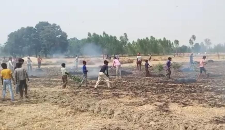 hardoi news,The spark emanated from the combine, 20 bighas of crop ash