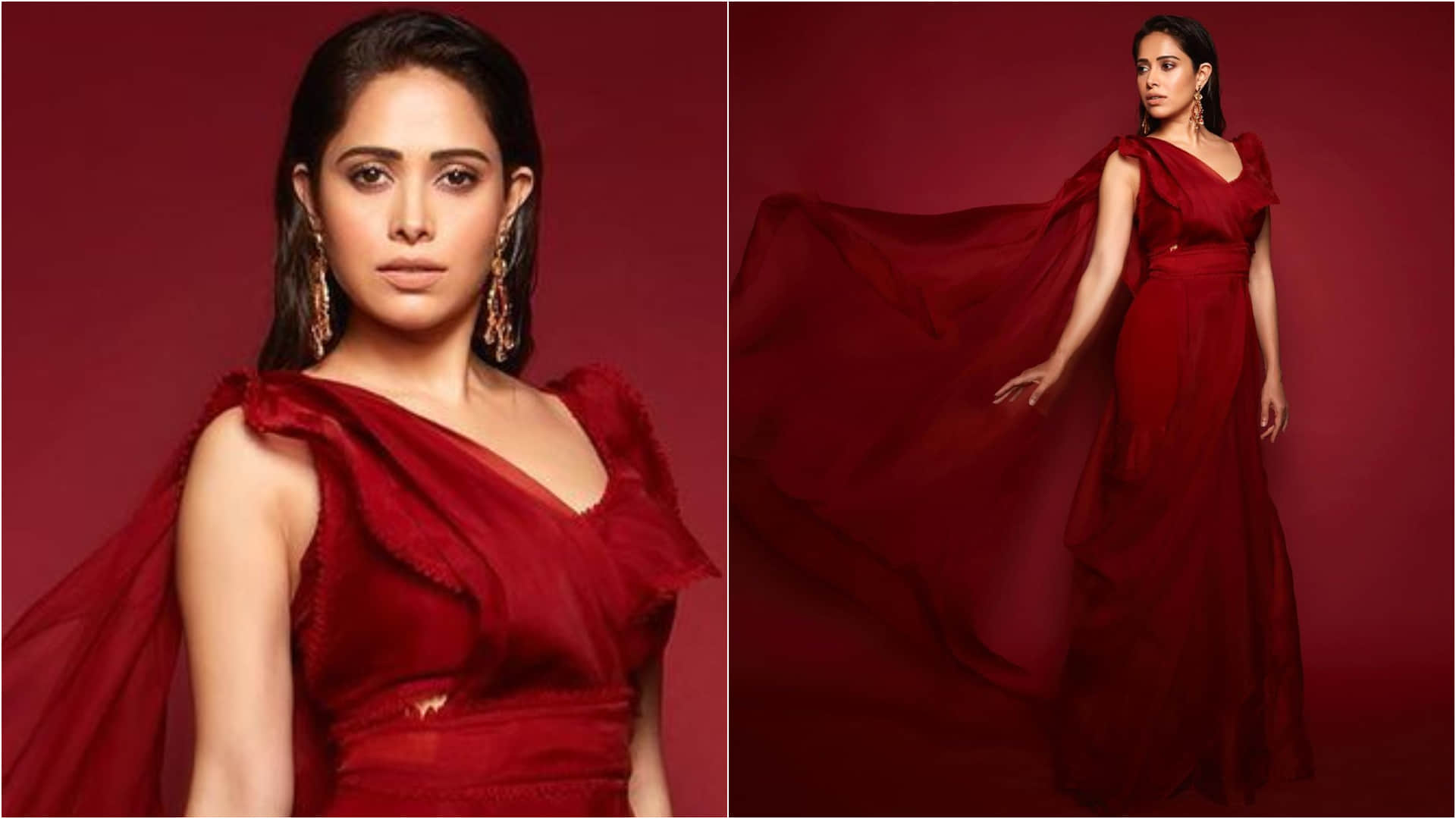 nushrat bharucha look glamorous style diva in red saree