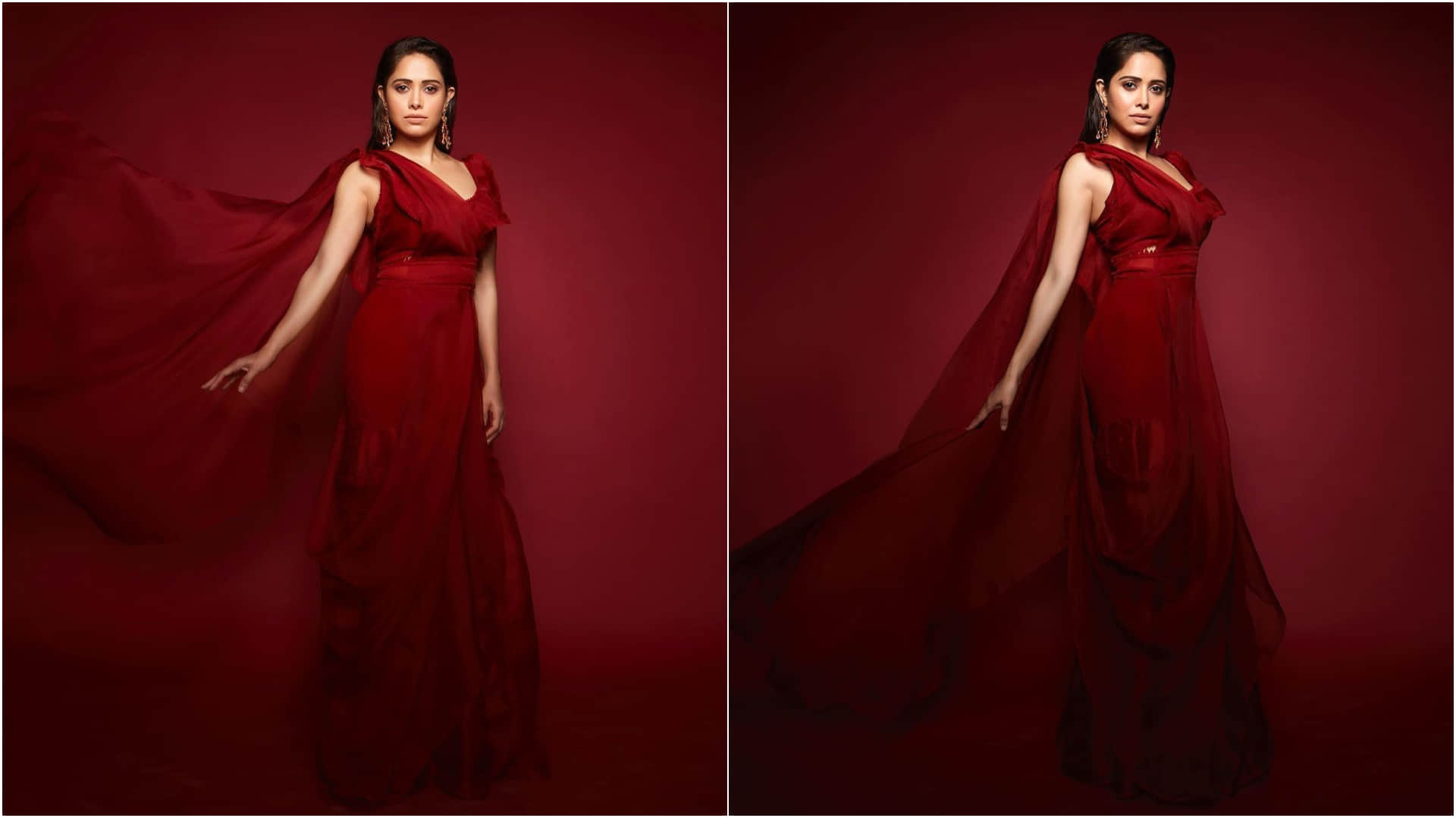 nushrat bharucha look glamorous style diva in red saree