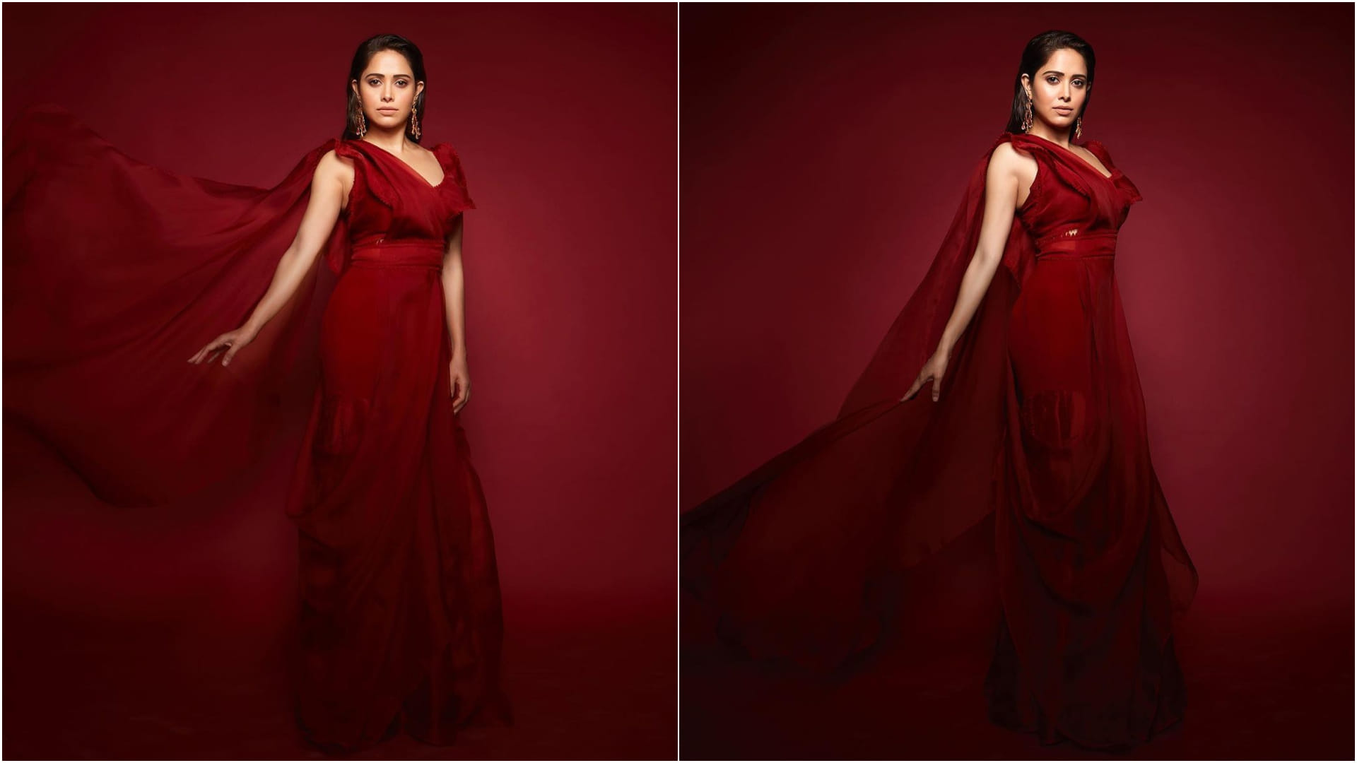 nushrat bharucha look glamorous style diva in red saree
