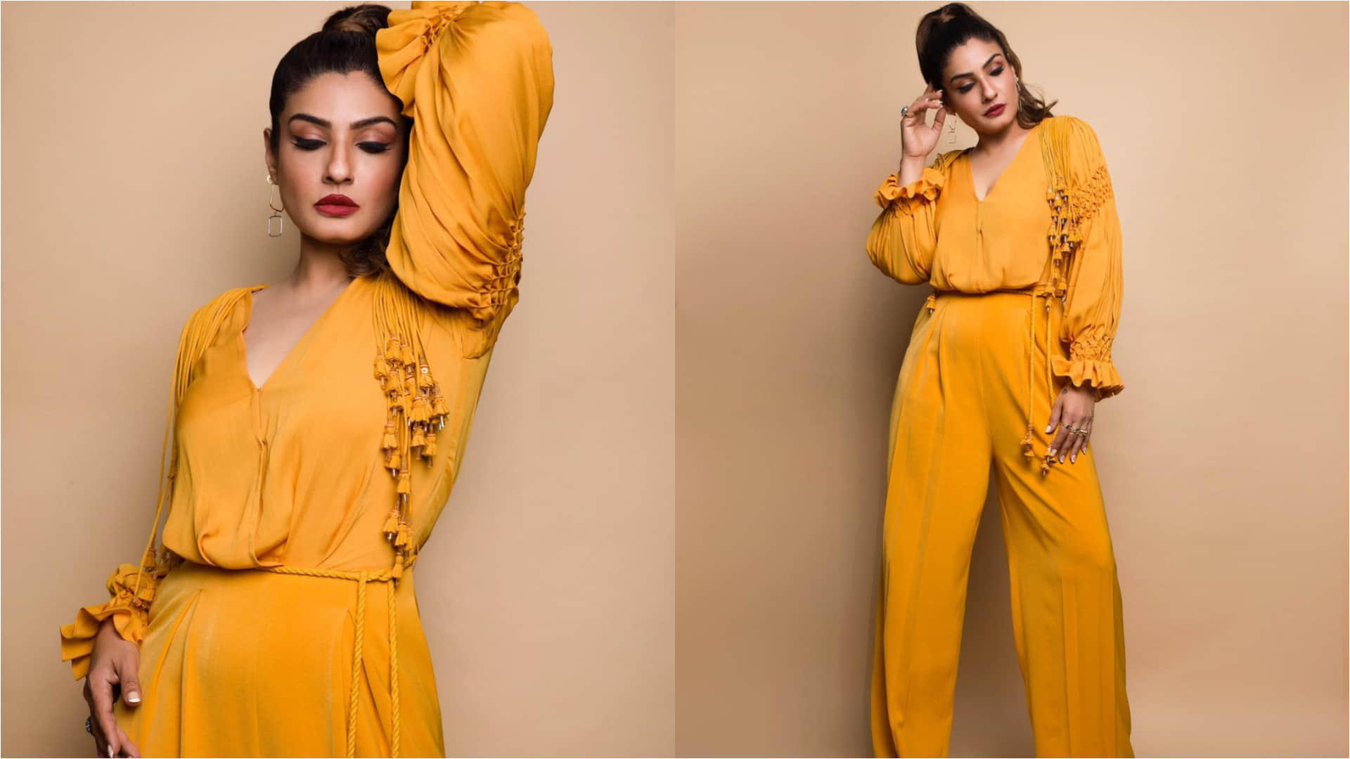 raveena tandon look sunshine gorgeous in yellow outfit