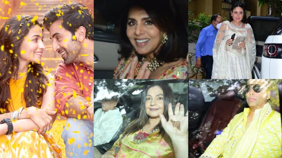 kareena kapoor karisma kapoor to neetu kapoor closer look of mehendi outfit  from alia bhatt ranbir kapoor wedding function
