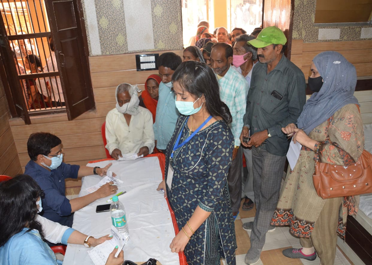 In the eye camp, 500 patients were given glasses, 100 cataract operations were marked