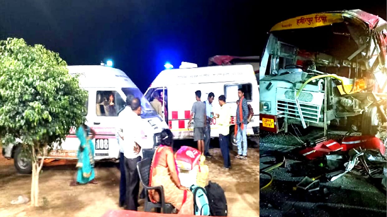 Roadways bus collided with truck in Auraiya