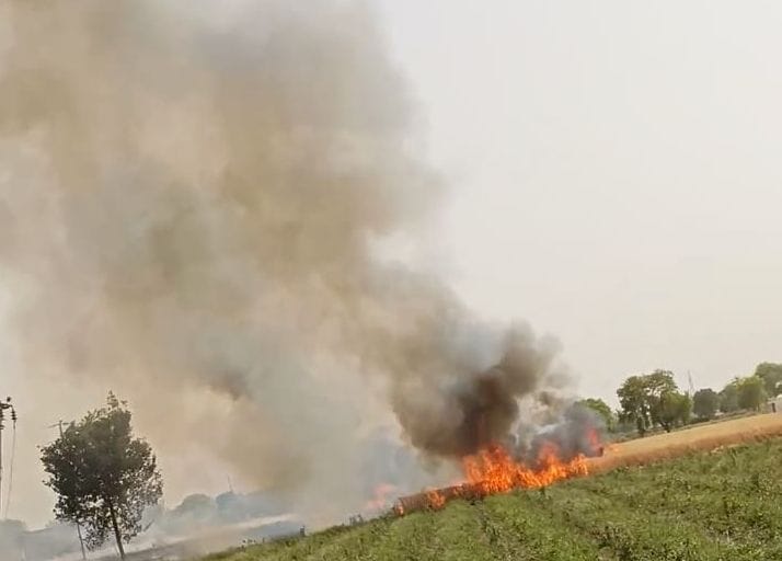 In many places, 10 acres of wheat crop and eight acres of hanging were burnt.